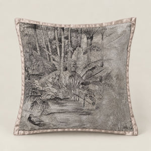 Sylvana Grey Tropical Landscape Cushion Cover - Home Artisan