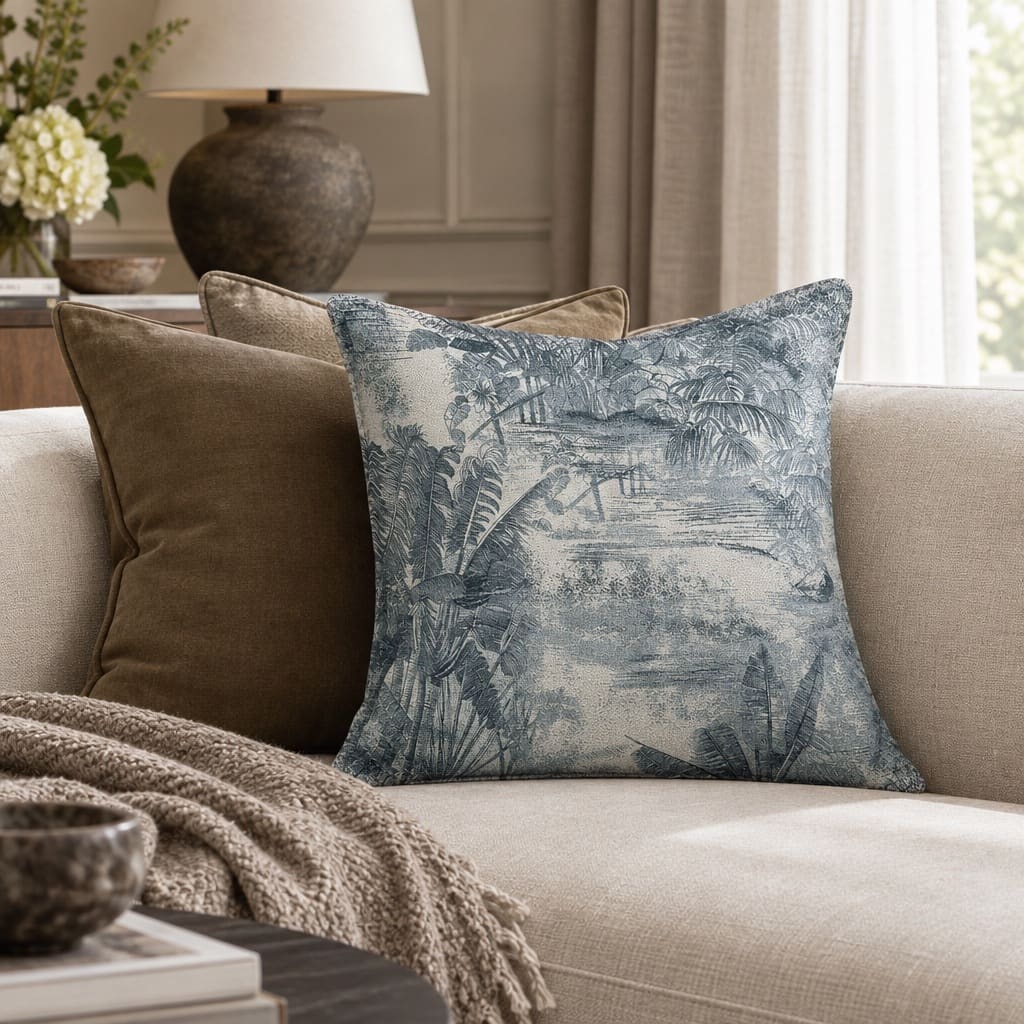 Mariner Blue Tropical Botanical Cushion Cover - Home Artisan