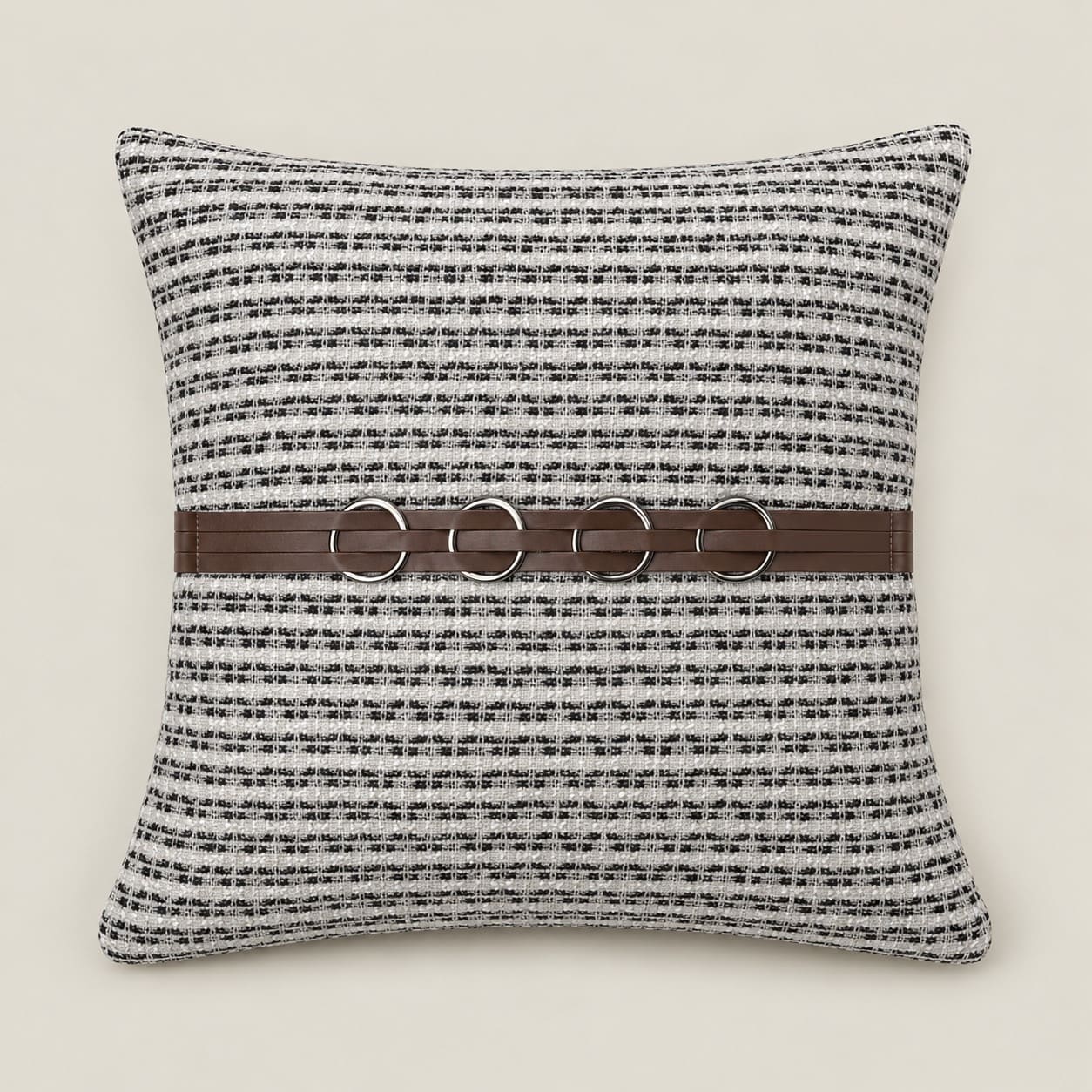 Huxley Black and White Textured Cushion Cover with Ring Detail - Home Artisan