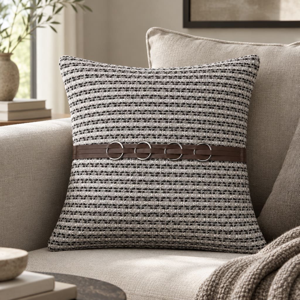 Huxley Black and White Textured Cushion Cover with Ring Detail - Home Artisan