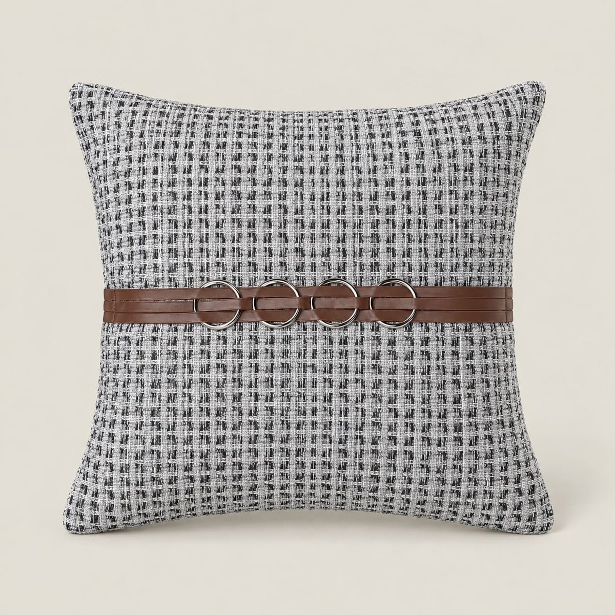 Beckett Grey Grid Cushion Cover with Ring Detail - Home Artisan