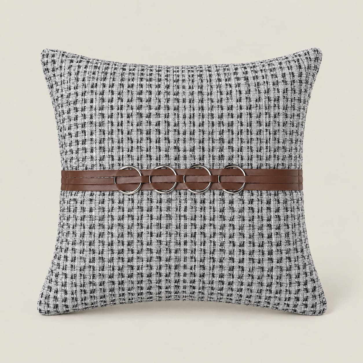 Beckett Grey Grid Cushion Cover with Ring Detail - Home Artisan
