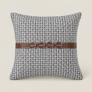 Beckett Grey Grid Cushion Cover with Ring Detail - Home Artisan