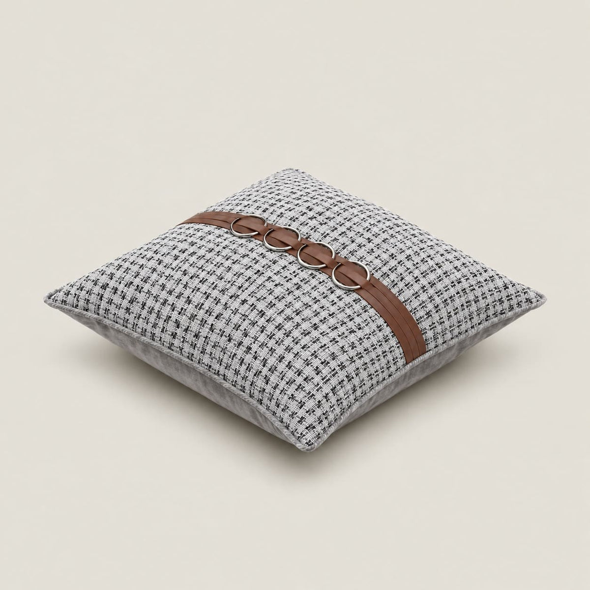 Beckett Grey Grid Cushion Cover with Ring Detail - Home Artisan