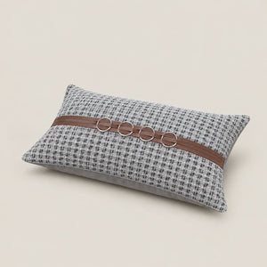 Beckett Grey Grid Rectangular Cushion Cover with Ring Detail - Home Artisan
