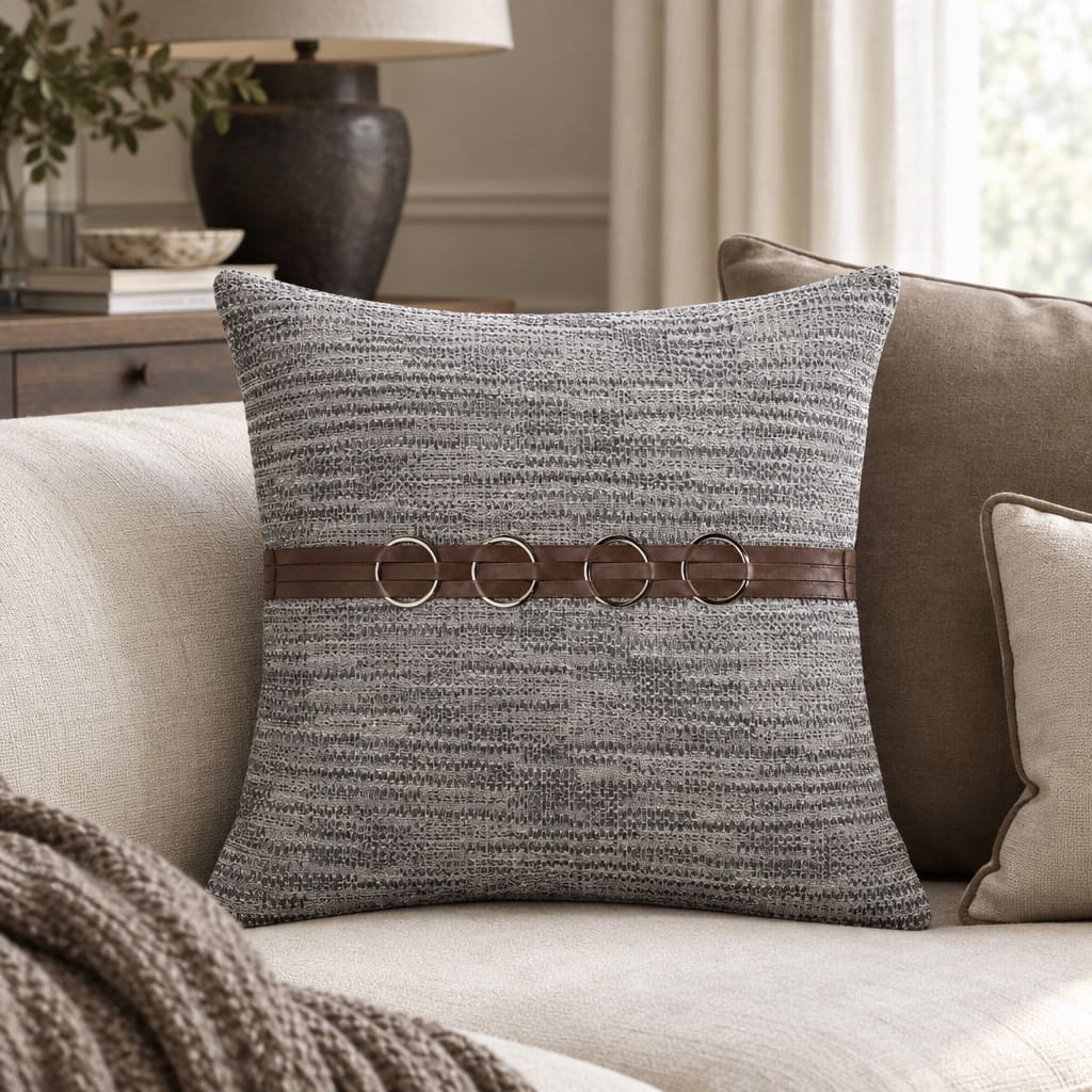 Camden Grey Textured Cushion Cover with Ring Detail - Home Artisan