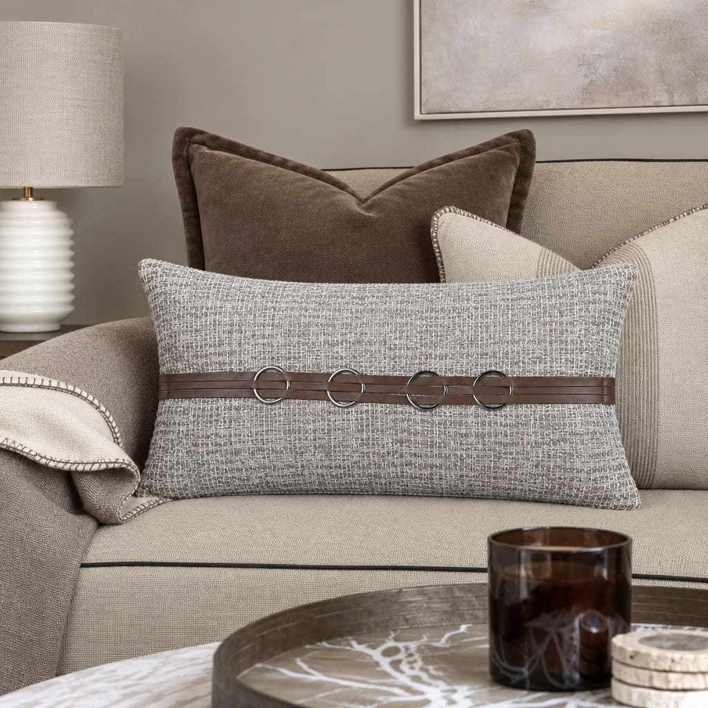 Hudson Taupe Rectangular Cushion Cover with Ring Detail - Home Artisan
