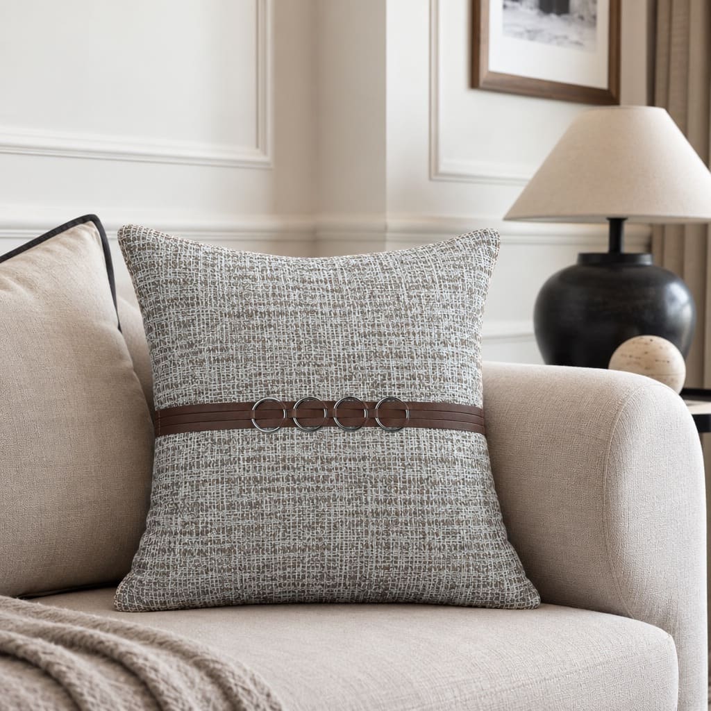 Hudson Taupe Cushion Cover with Ring Detail - Home Artisan