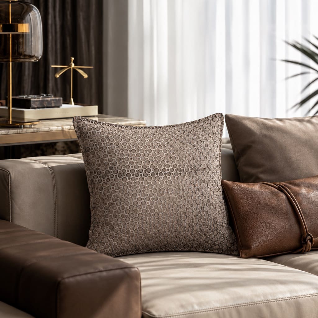Cassian Bronze Taupe Geometric Cushion Cover - Home Artisan