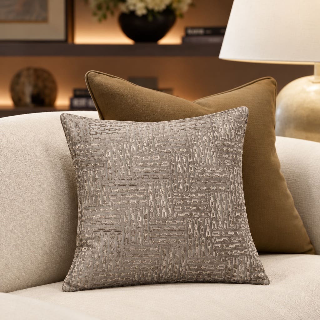 Alistair Taupe Chain Pattern Cushion Cover - Home Artisan