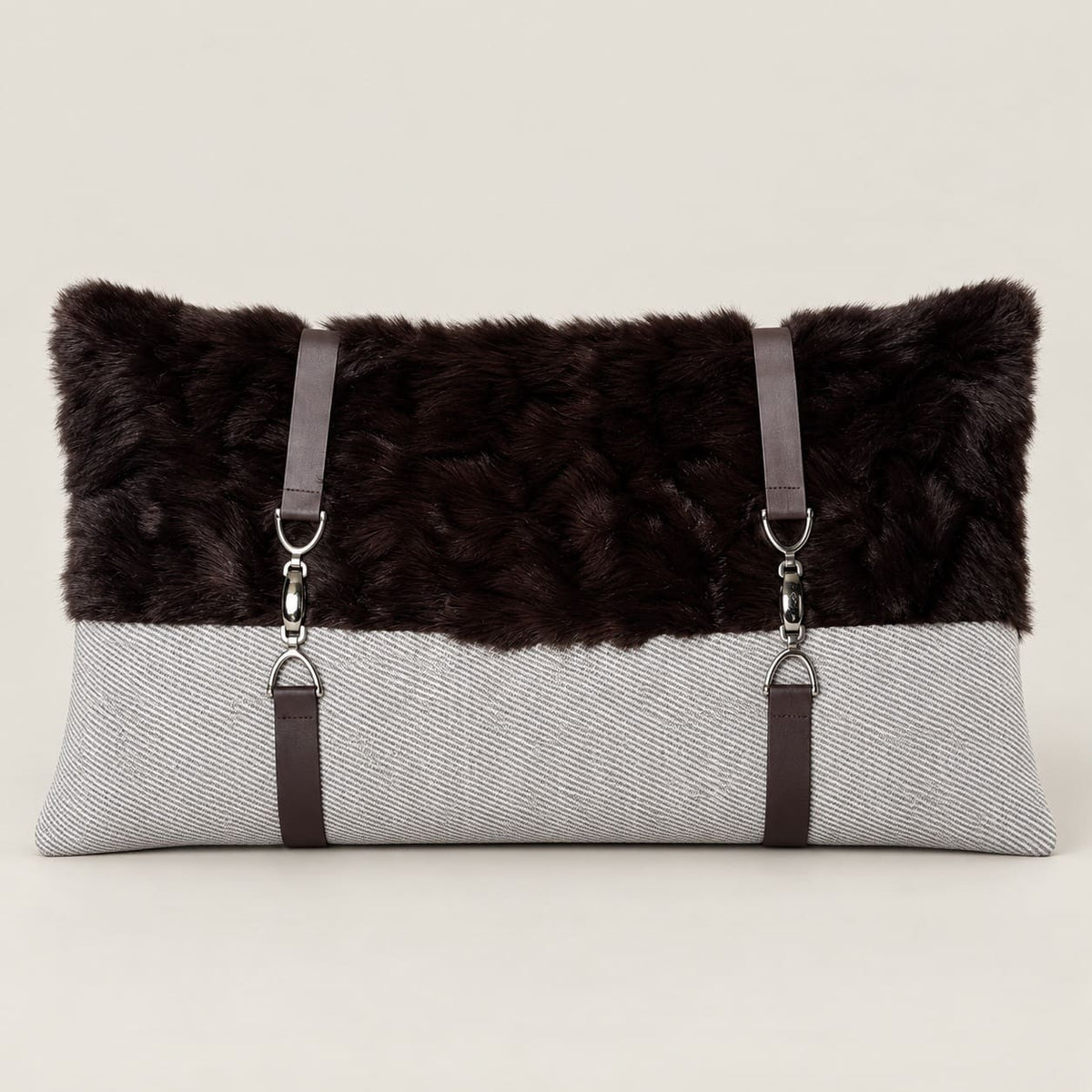 Maverick Brown and Grey Fur-Effect Rectangular Cushion Cover - Home Artisan