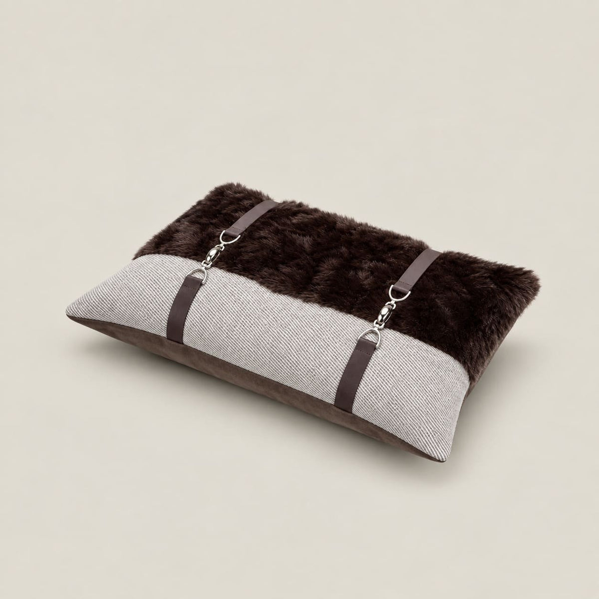 Maverick Brown and Grey Fur-Effect Rectangular Cushion Cover - Home Artisan