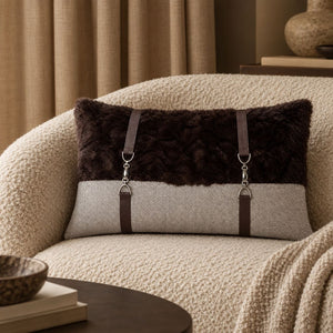 Maverick Brown and Grey Fur-Effect Rectangular Cushion Cover - Home Artisan