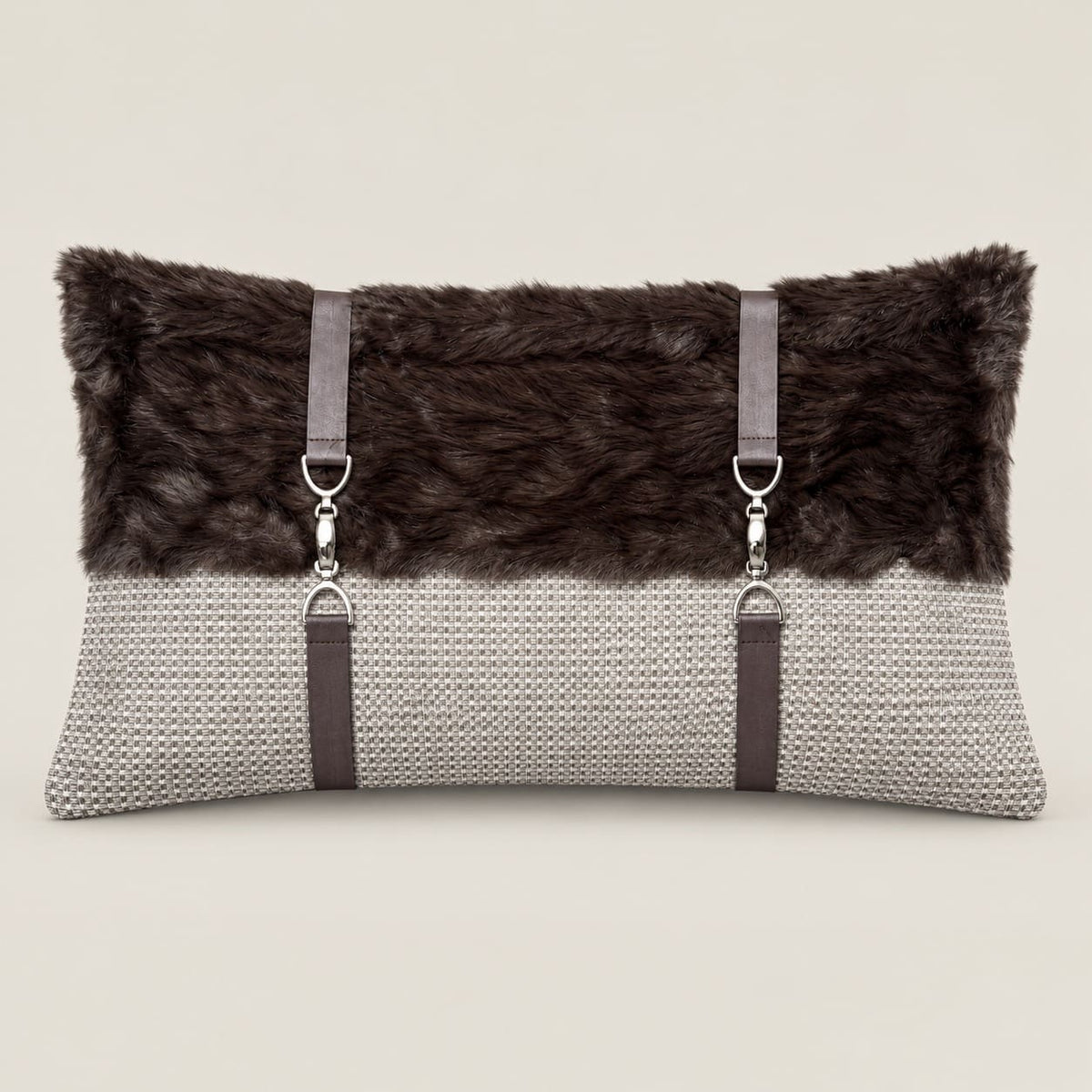 Weston Brown and Beige Fur-Effect Rectangular Cushion Cover - Home Artisan