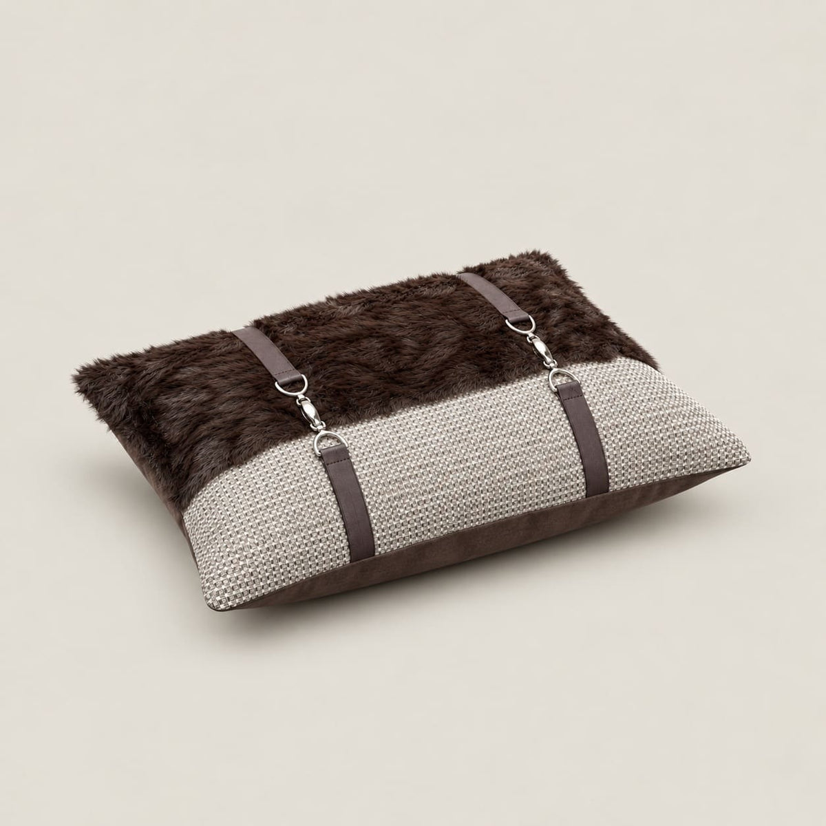 Weston Brown and Beige Fur-Effect Rectangular Cushion Cover - Home Artisan