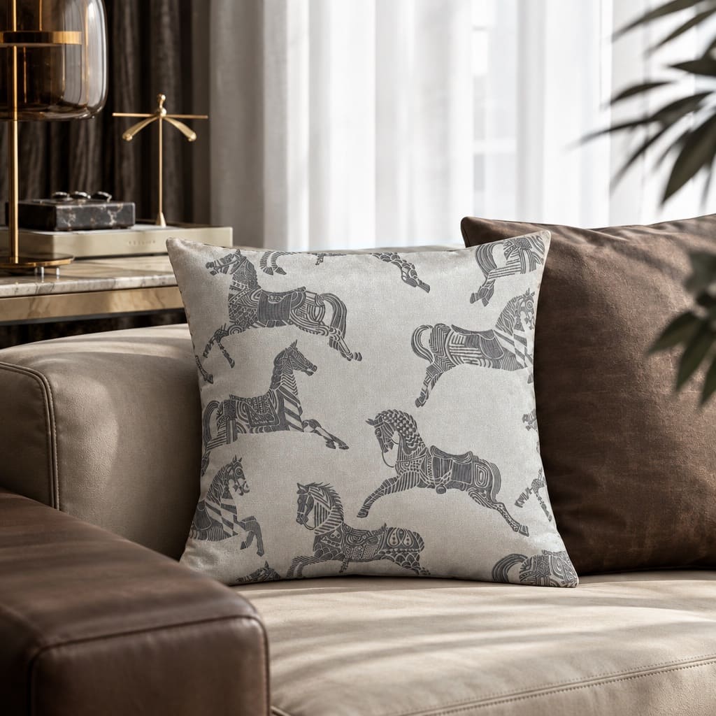 Equinox Ivory and Grey Equestrian Cushion Cover - Home Artisan