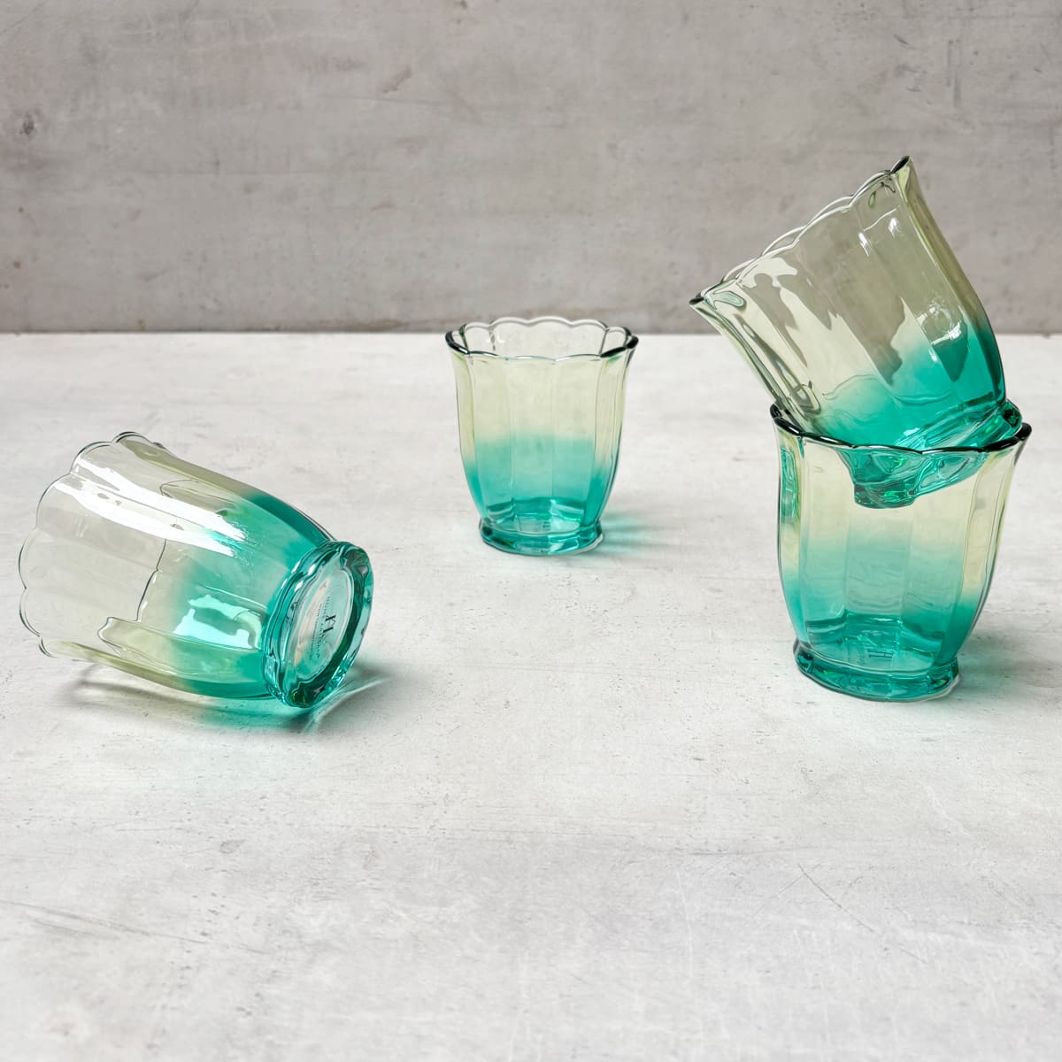 Serena Aqua & Amber Ombre Scalloped Drinking Glass (Short) - Set of 4 - Home Artisan