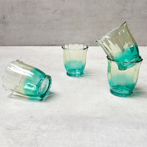 Serena Aqua & Amber Ombre Scalloped Drinking Glass (Short) - Set of 4 - Home Artisan