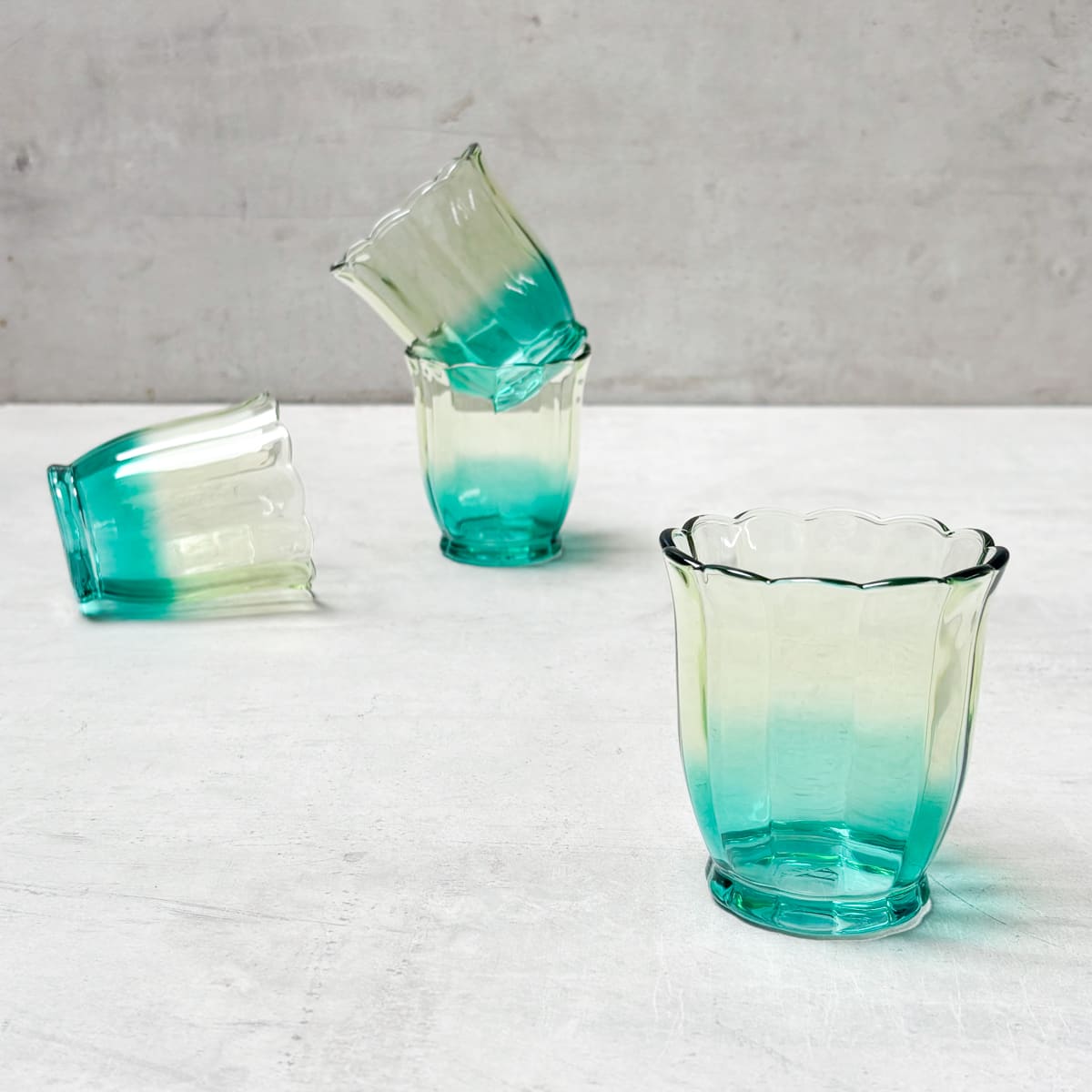 Serena Aqua & Amber Ombre Scalloped Drinking Glass (Short) - Set of 4 - Home Artisan