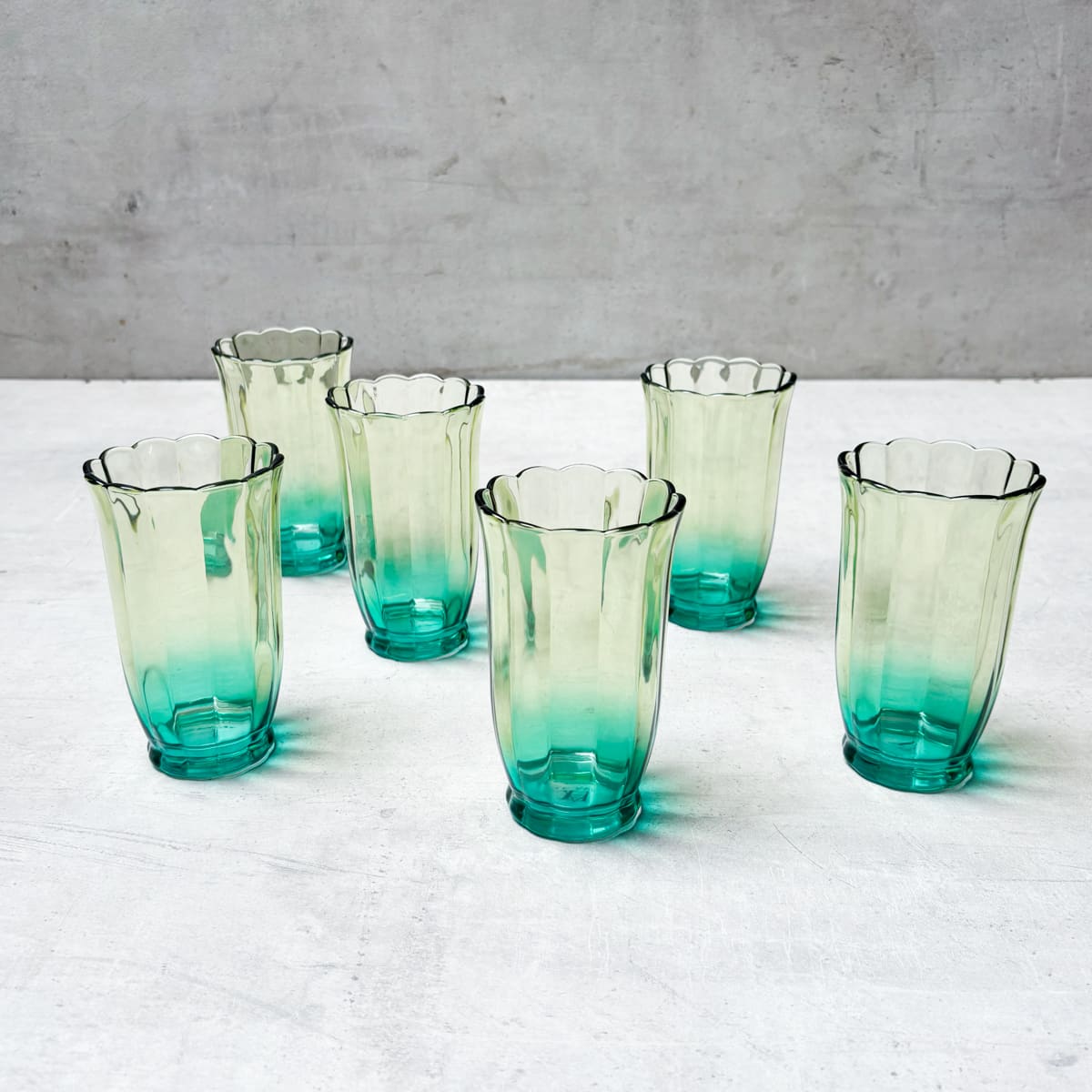 Serena Aqua & Amber Ombre Scalloped Drinking Glass (Tall) - Set of 4 - Home Artisan