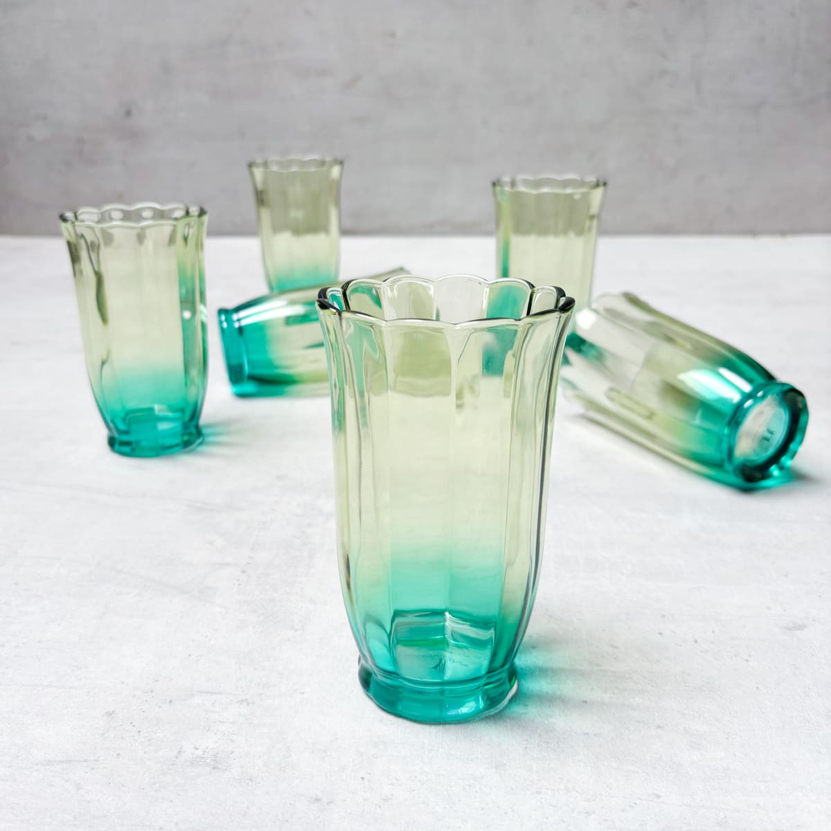 Serena Aqua & Amber Ombre Scalloped Drinking Glass (Tall) - Set of 4