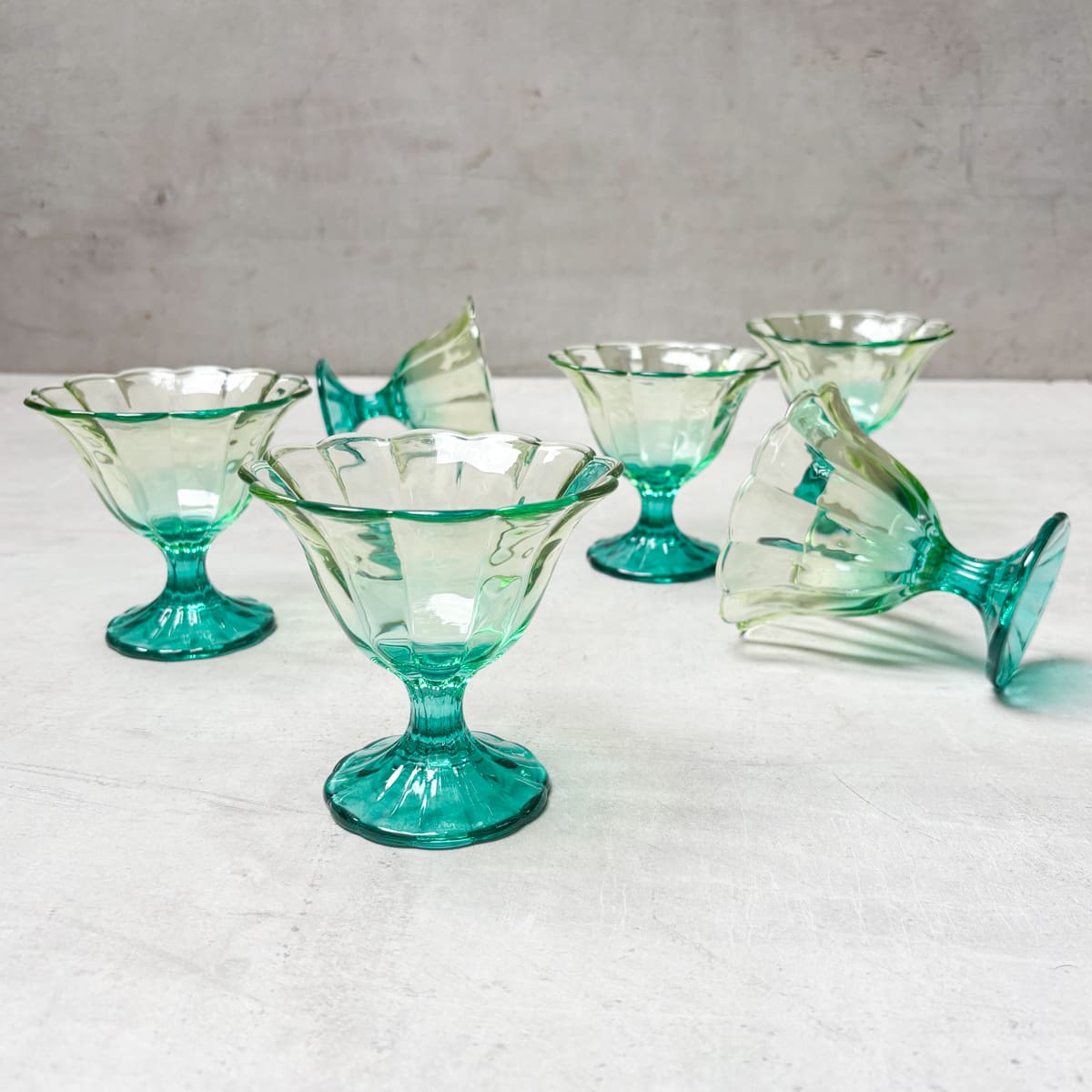 Serena Aqua & Amber Ombre Scalloped Dessert Bowl - Set of 6