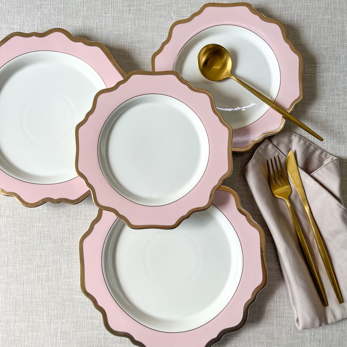 Rosamine Pink Porcelain Side Plate with Gold Rim - Set of 2 - Home Artisan