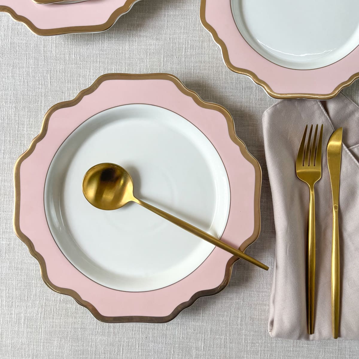 Rosamine Pink Porcelain Dinner Plate with Gold Rim - Set of 2 - Home Artisan