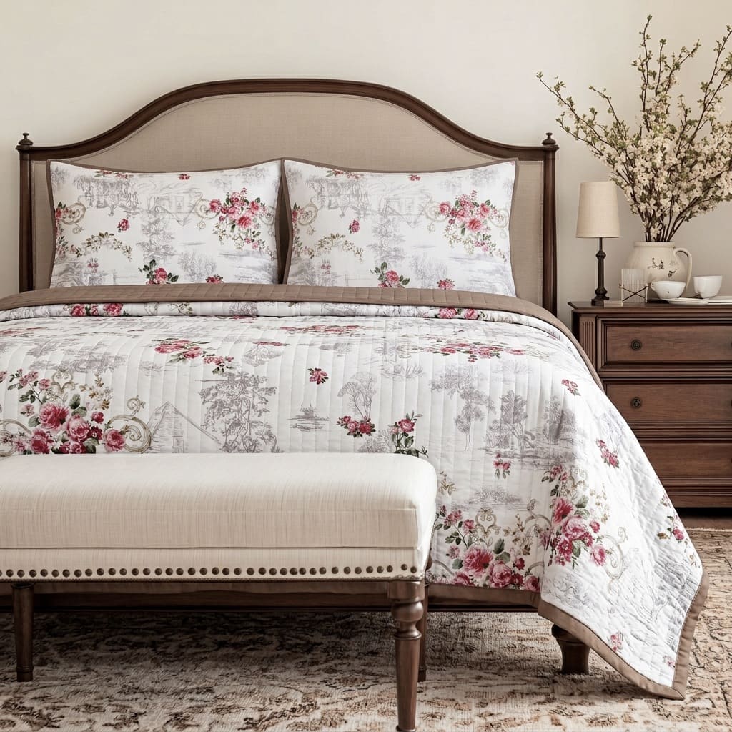 Eloise Floral Double-Bed Cotton Comforter with Pillow Cases - Home Artisan