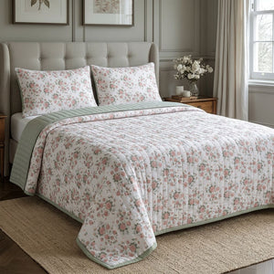 Bella Floral Double-Bed Cotton Comforter with Pillow Cases - Home Artisan