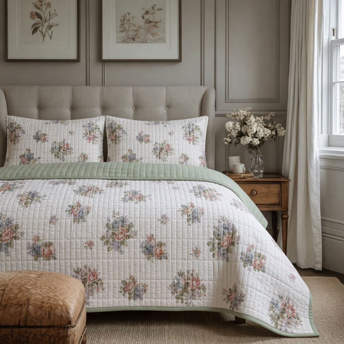 Sophie Floral Double-Bed Cotton Comforter with Pillow Cases - Home Artisan