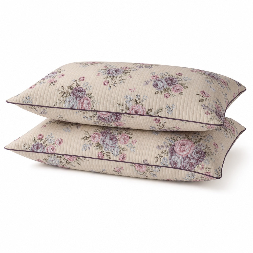 Camille Lavender Bouquet Striped King-Size Cotton Comforter with Pillow Cases - Home Artisan