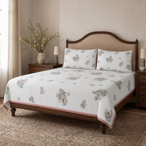 Elodie Pastel Floral Posy King-Size Cotton Comforter with Pillow Cases - Home Artisan