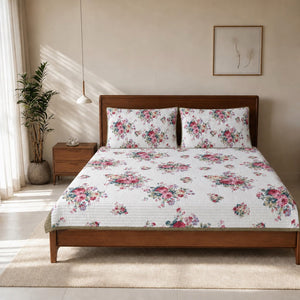 Rosalie Garden Rose Floral King-Size Cotton Comforter with Pillow Cases - Home Artisan