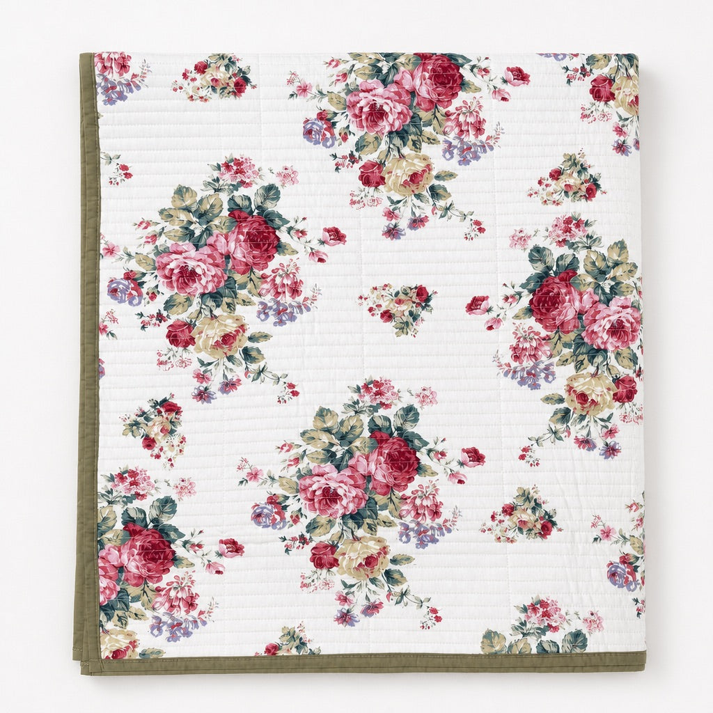 Rosalie Garden Rose Floral King-Size Cotton Comforter with Pillow Cases - Home Artisan