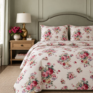 Rosalie Garden Rose Floral King-Size Cotton Comforter with Pillow Cases