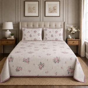 Celeste Petite Rose Stripe King-Size Cotton Comforter with Pillow Cases - Home Artisan