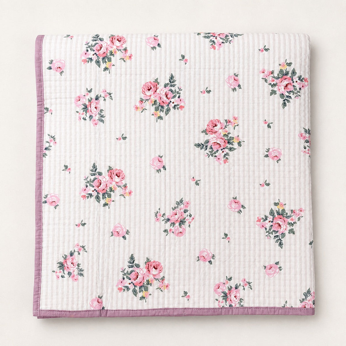 Celeste Petite Rose Stripe King-Size Cotton Comforter with Pillow Cases - Home Artisan