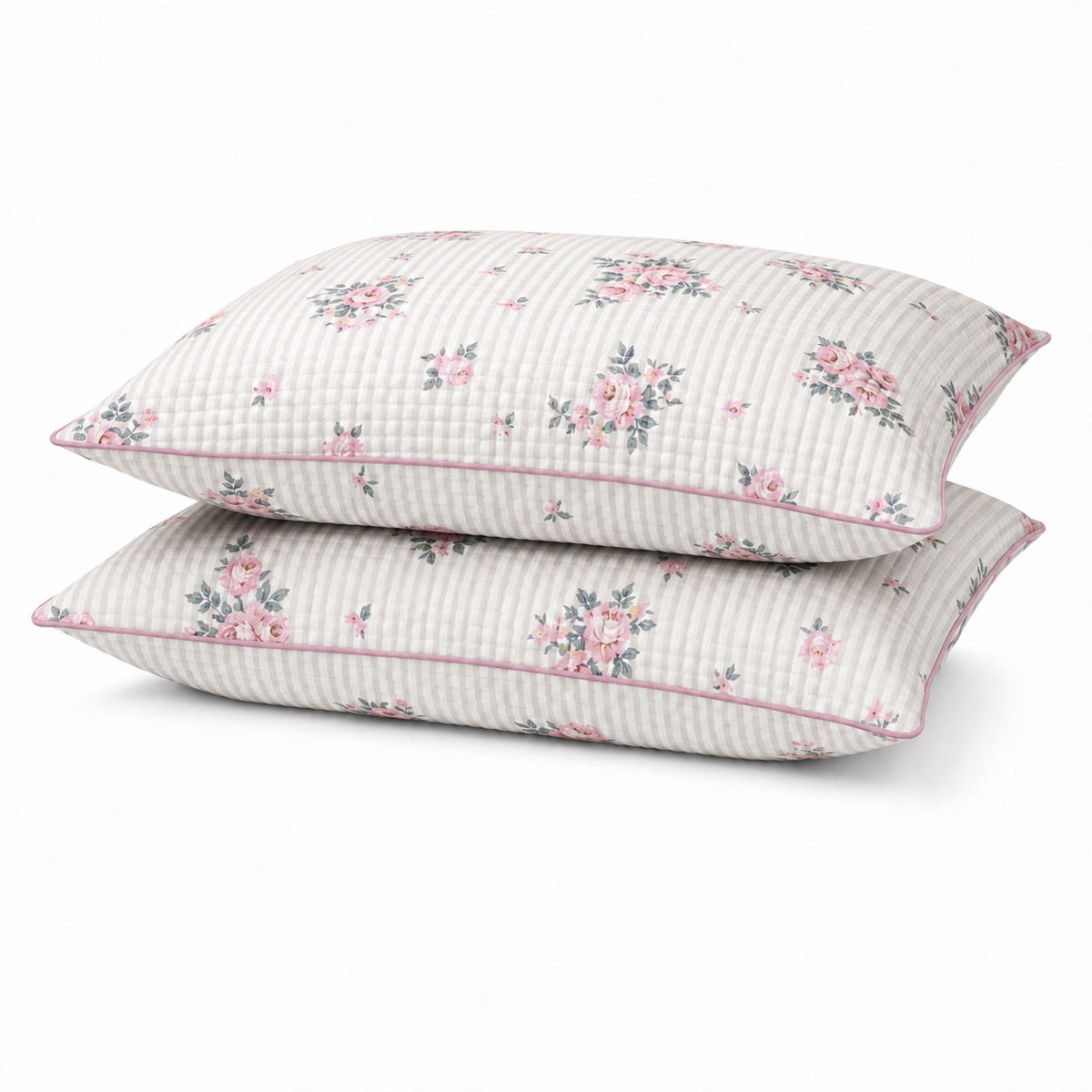 Celeste Petite Rose Stripe King-Size Cotton Comforter with Pillow Cases - Home Artisan