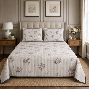 Camelia Petite Rose Stripe King-Size Cotton Comforter with Pillow Cases - Home Artisan