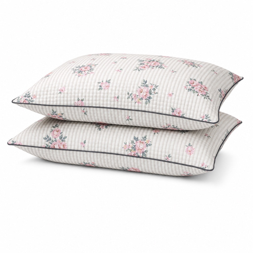 Camelia Petite Rose Stripe King-Size Cotton Comforter with Pillow Cases - Home Artisan