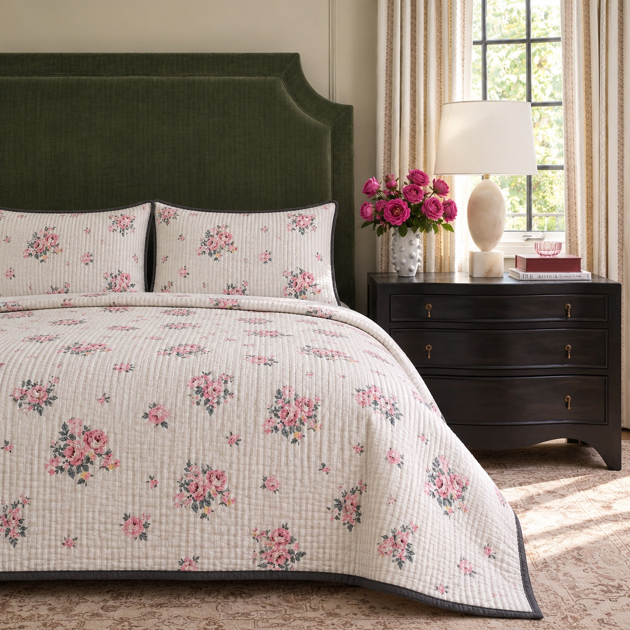 Camelia Petite Rose Stripe King-Size Cotton Comforter with Pillow Cases