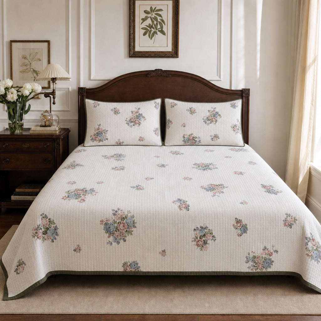 Vivienne Heritage Floral Bouquet King-Size Cotton Comforter with Pillow Cases - Home Artisan