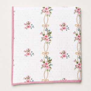 Seraphina Pink Floral Ribbon King-Size Cotton Comforter with Pillow Cases - Home Artisan