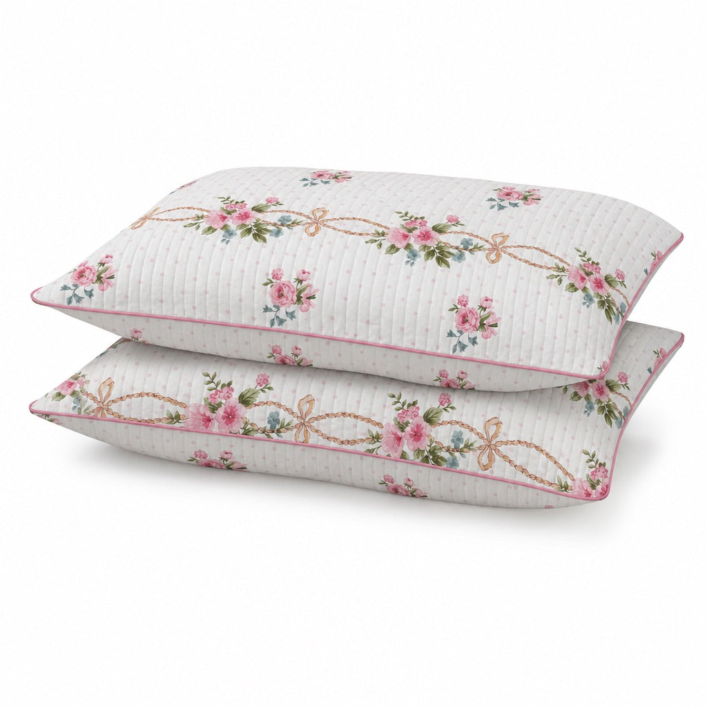 Seraphina Pink Floral Ribbon King-Size Cotton Comforter with Pillow Cases - Home Artisan
