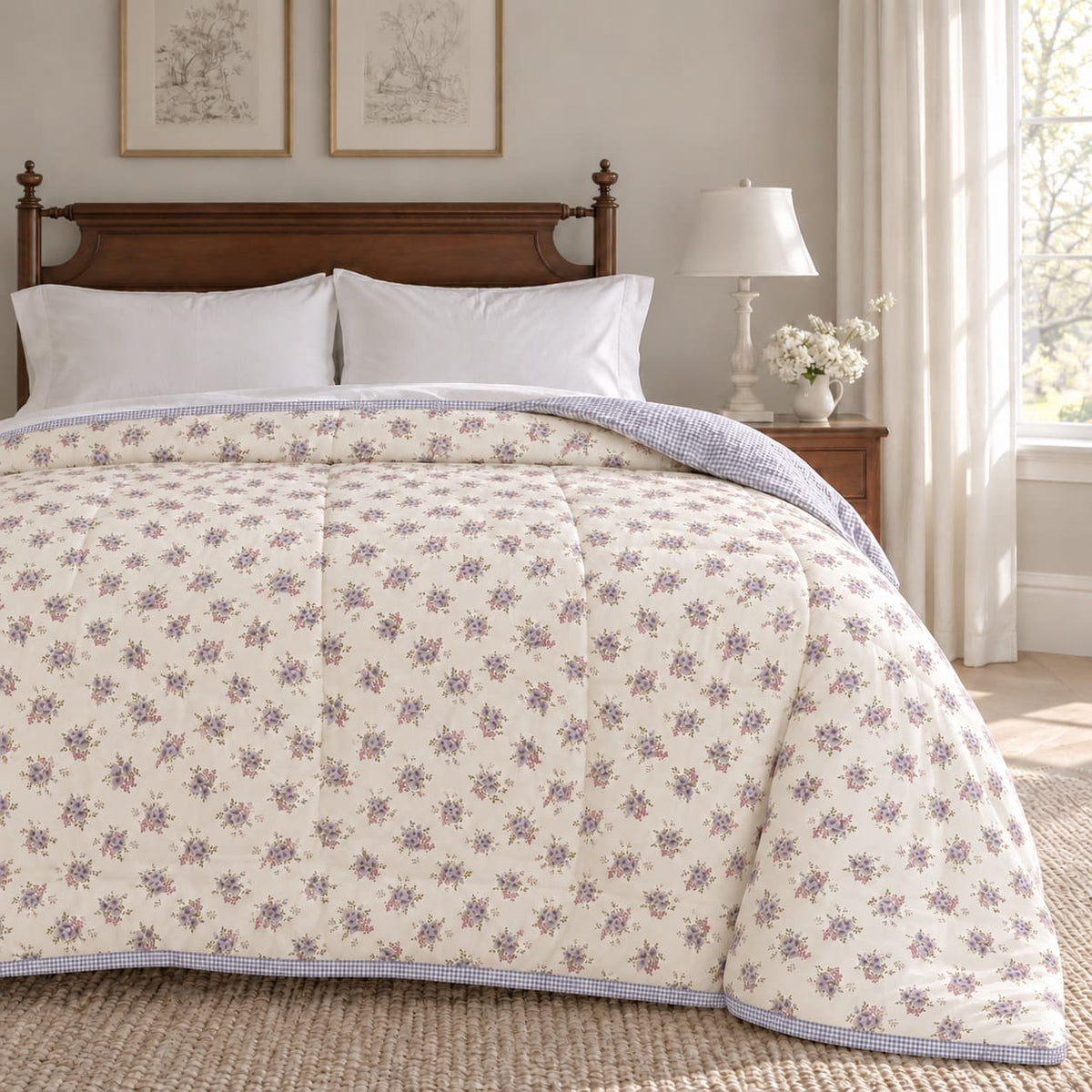 Azalea Lilac Bouquet King Size Comforter - Home Artisan