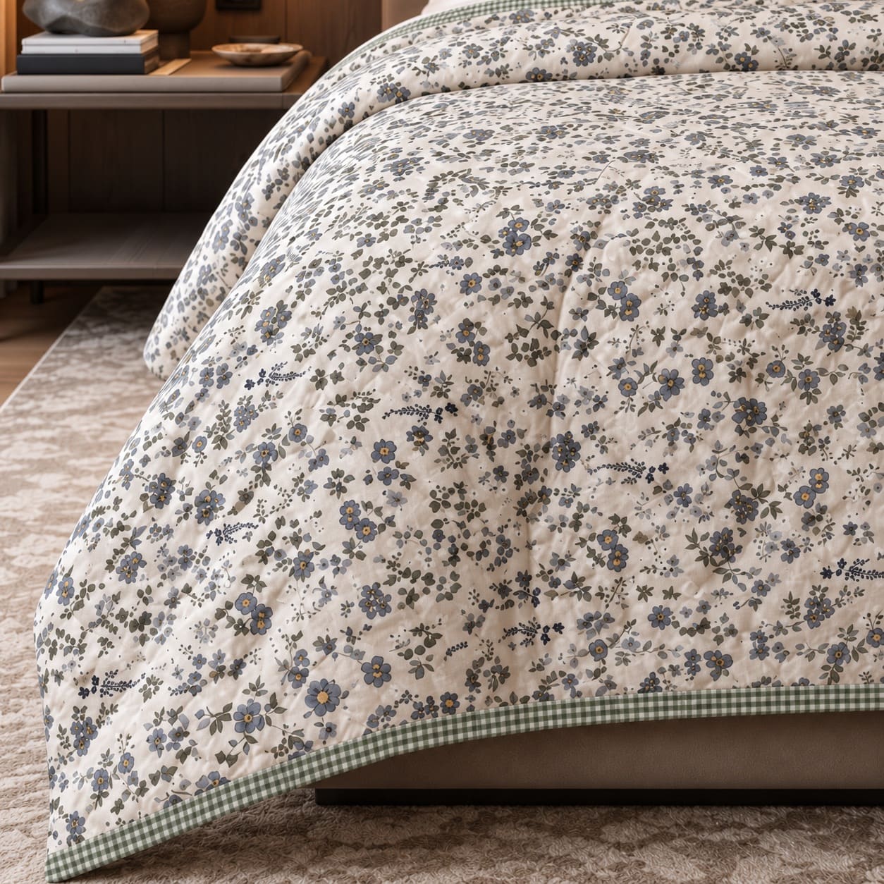 Aster Slate Blue Floral King Size Comforter - Home Artisan
