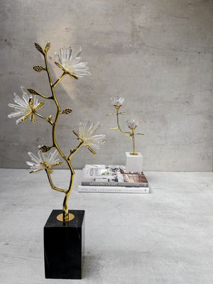 Ardenia Golden Flora Brass and Crystal Sculpture - Home Artisan