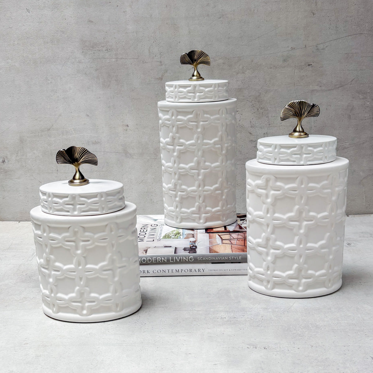 Gingko Grace Ceramic Jar (Large) - Home Artisan