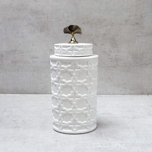 Gingko Grace Ceramic Jar (Large) - Home Artisan